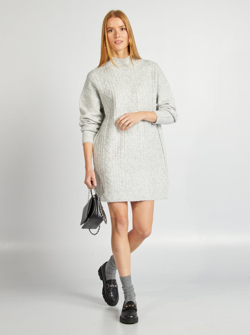 Vestido-camisola de malha grossa larga torcida CINZA - Kiabi