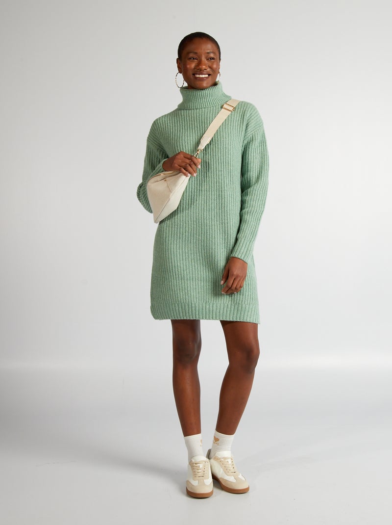 Vestido-camisola de malha grossa VERDE - Kiabi