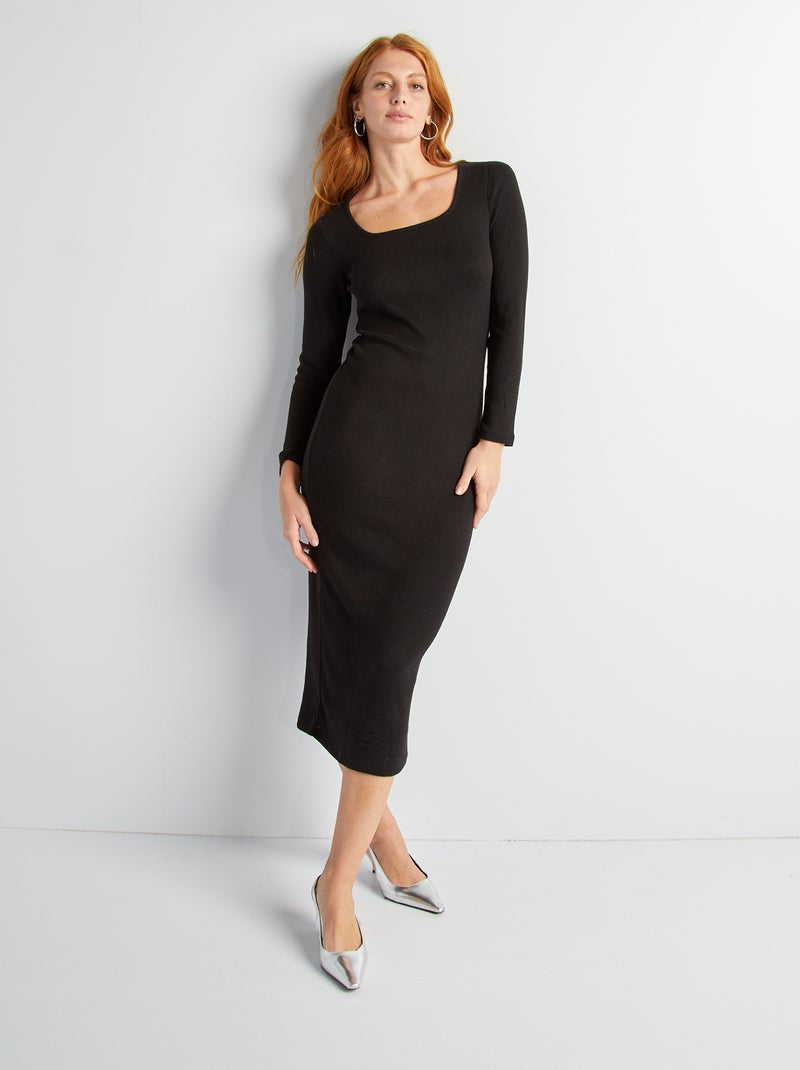 Vestido-camisola de malha Preto - Kiabi