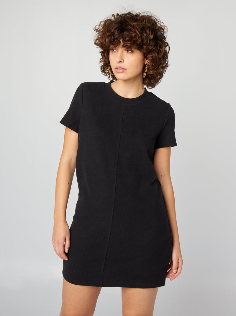 Vestido-camisola de malha suave com nervuras finas Preto - Kiabi