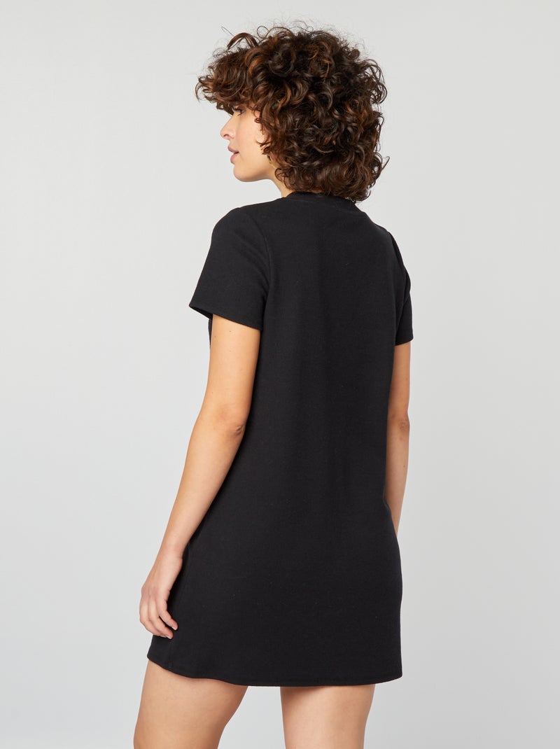 Vestido-camisola de malha suave com nervuras finas Preto - Kiabi