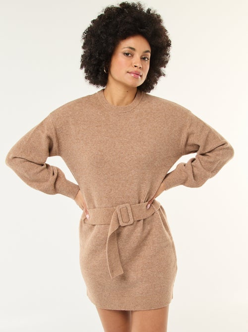 Vestido camisola de manga comprida com cinto - Kiabi