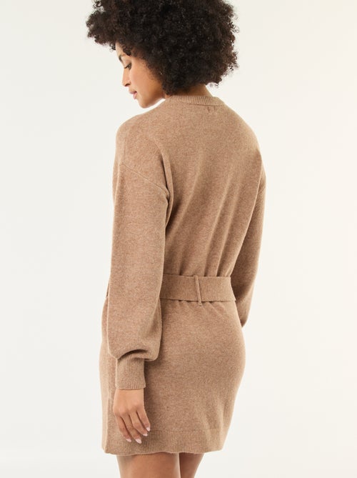 Vestido camisola de manga comprida com cinto - Kiabi