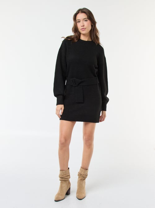 Vestido camisola de manga comprida com cinto - Kiabi