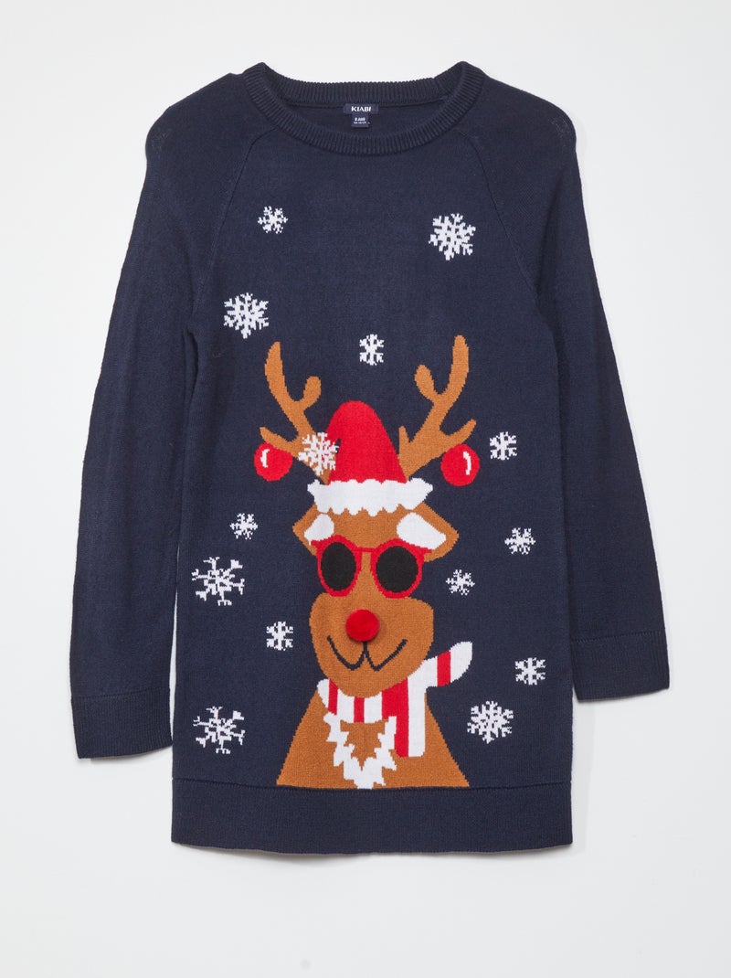 Vestido-camisola de Natal em malha AZUL - Kiabi
