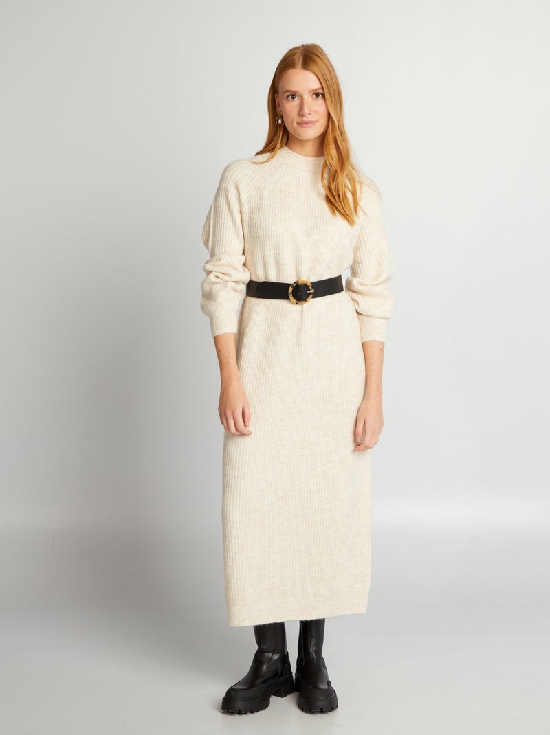 Vestido-camisola em malha canelada BEGE - Kiabi