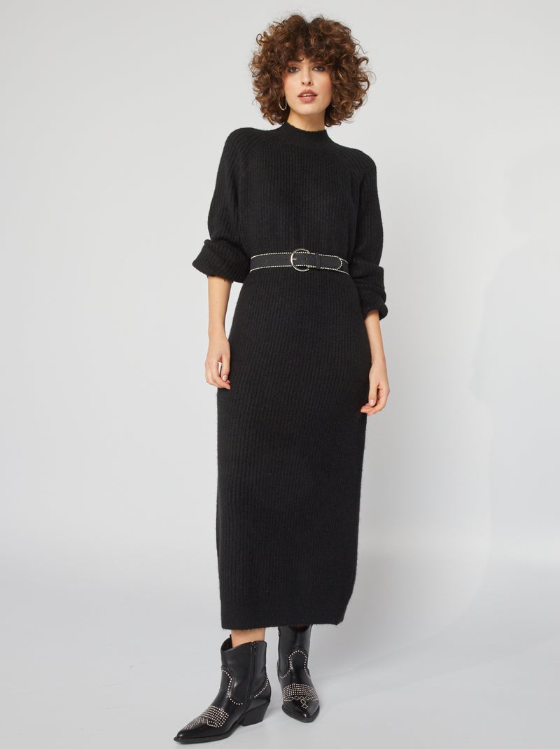 Vestido-camisola em malha canelada Preto - Kiabi