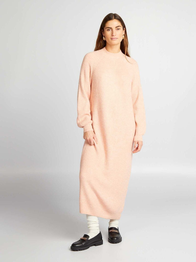 Vestido-camisola em malha canelada ROSA - Kiabi