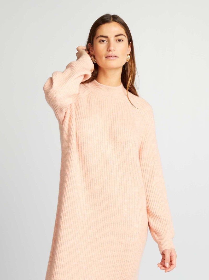 Vestido-camisola em malha canelada ROSA - Kiabi