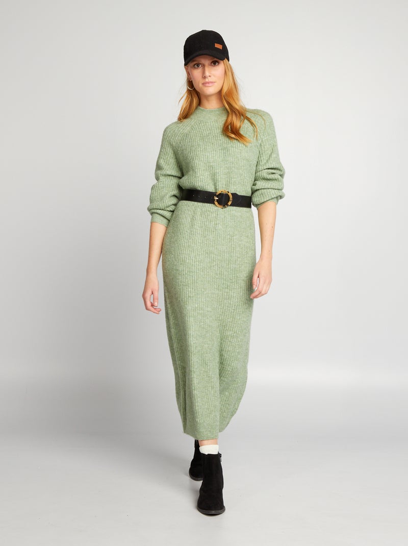 Vestido-camisola em malha canelada VERDE - Kiabi