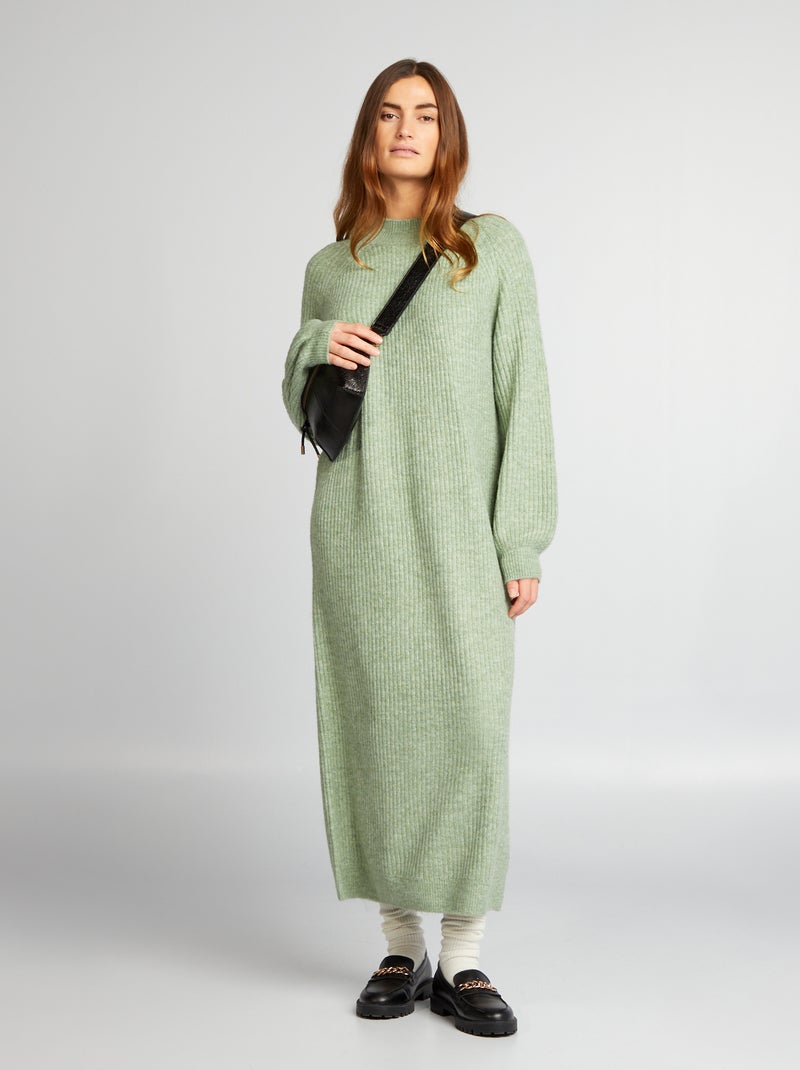 Vestido-camisola em malha canelada VERDE - Kiabi