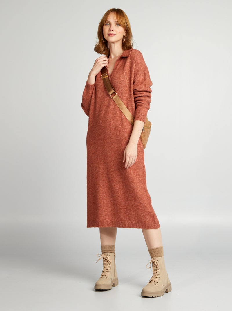 Vestido-camisola em malha com gola ROXO - Kiabi