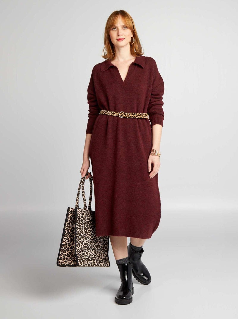 Vestido-camisola em malha com gola VERMELHO - Kiabi