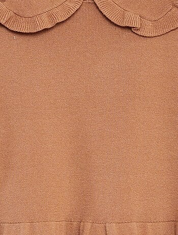 Vestido-camisola em malha de tricô com gola de folhos