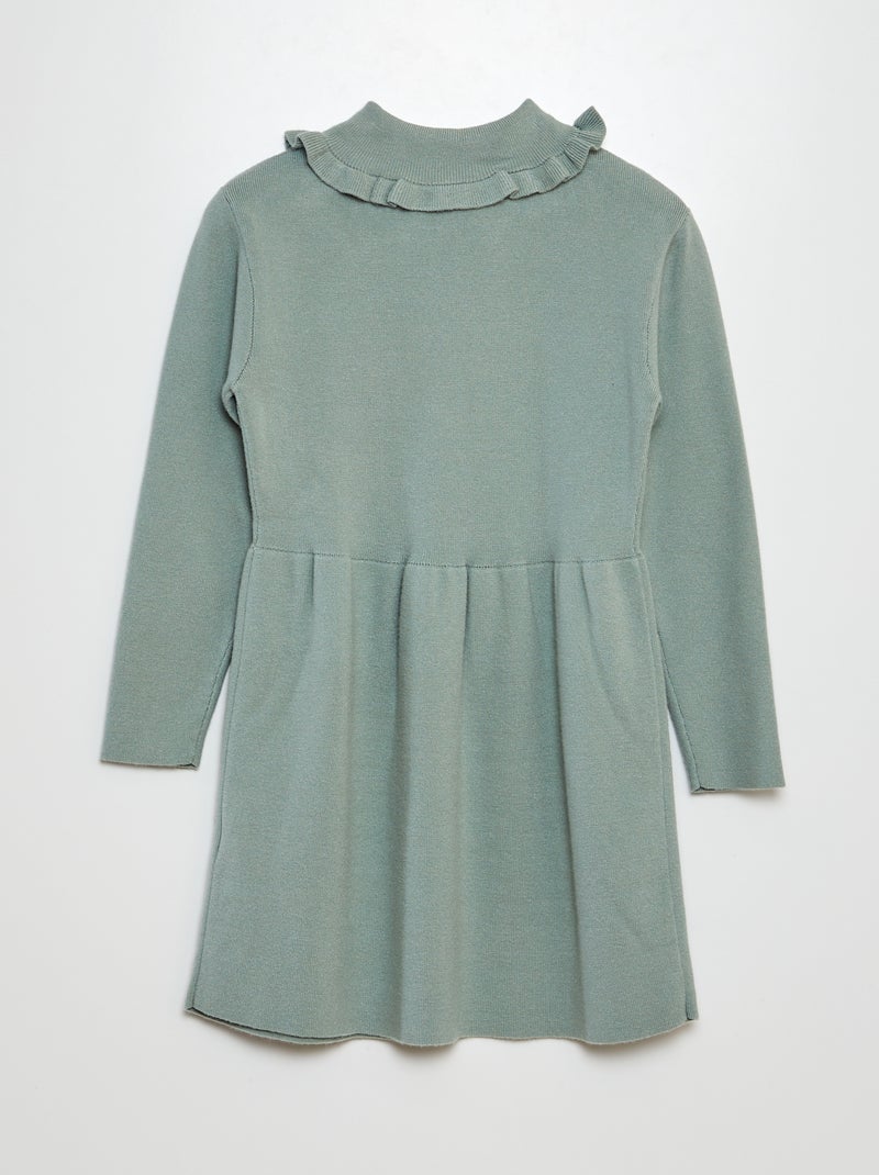 Vestido-camisola em malha de tricô com gola de folhos VERDE - Kiabi