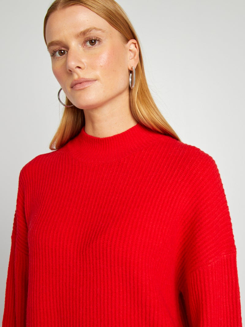Vestido-camisola em malha e gola rente ao pescoço- VERMELHO - Kiabi