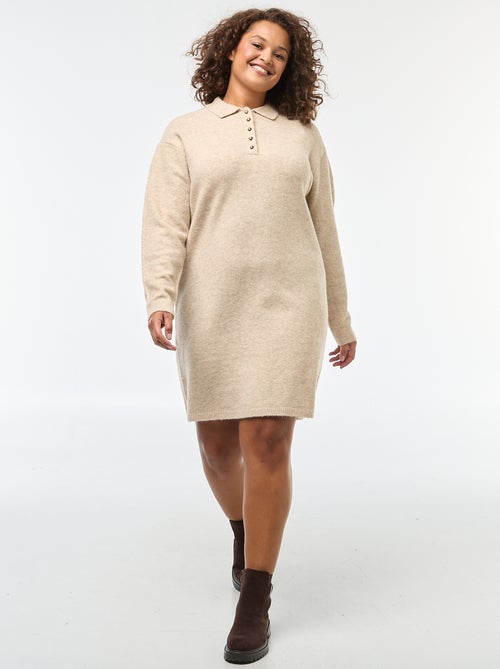 Vestido camisola em malha grossa com botões dourados na gola - Kiabi