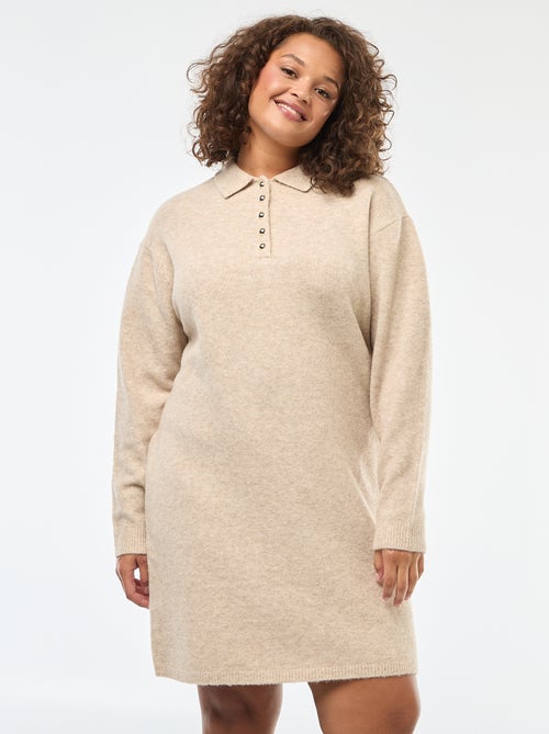Vestido camisola em malha grossa com botões dourados na gola - Kiabi