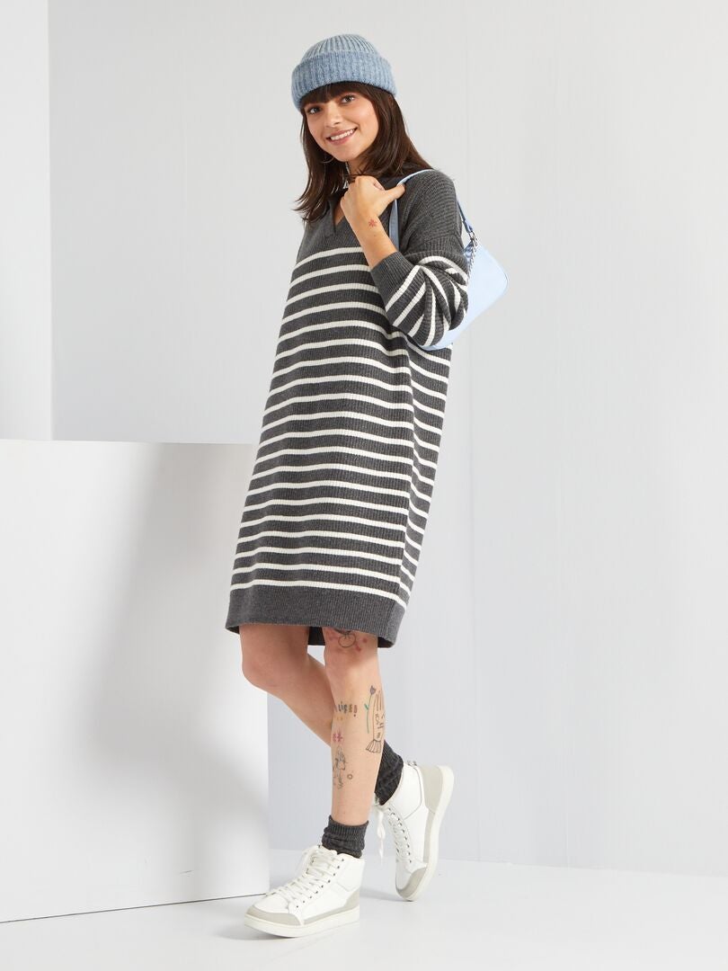 Vestido-camisola em malha lisa CINZA - Kiabi