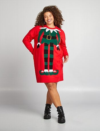 Vestido-camisola em malha 'natal' 'duende'