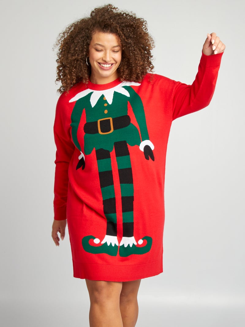 Vestido-camisola em malha 'natal' 'duende' VERMELHO - Kiabi