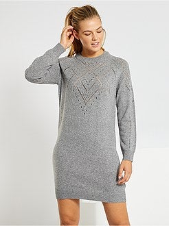 Vestido-camisola em malha perfurada - Kiabi
