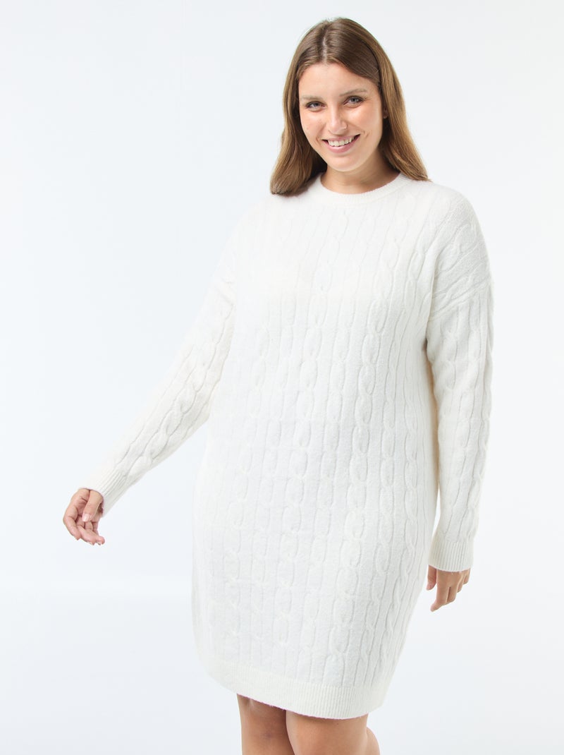 Vestido camisola em malha torcida Branco - Kiabi