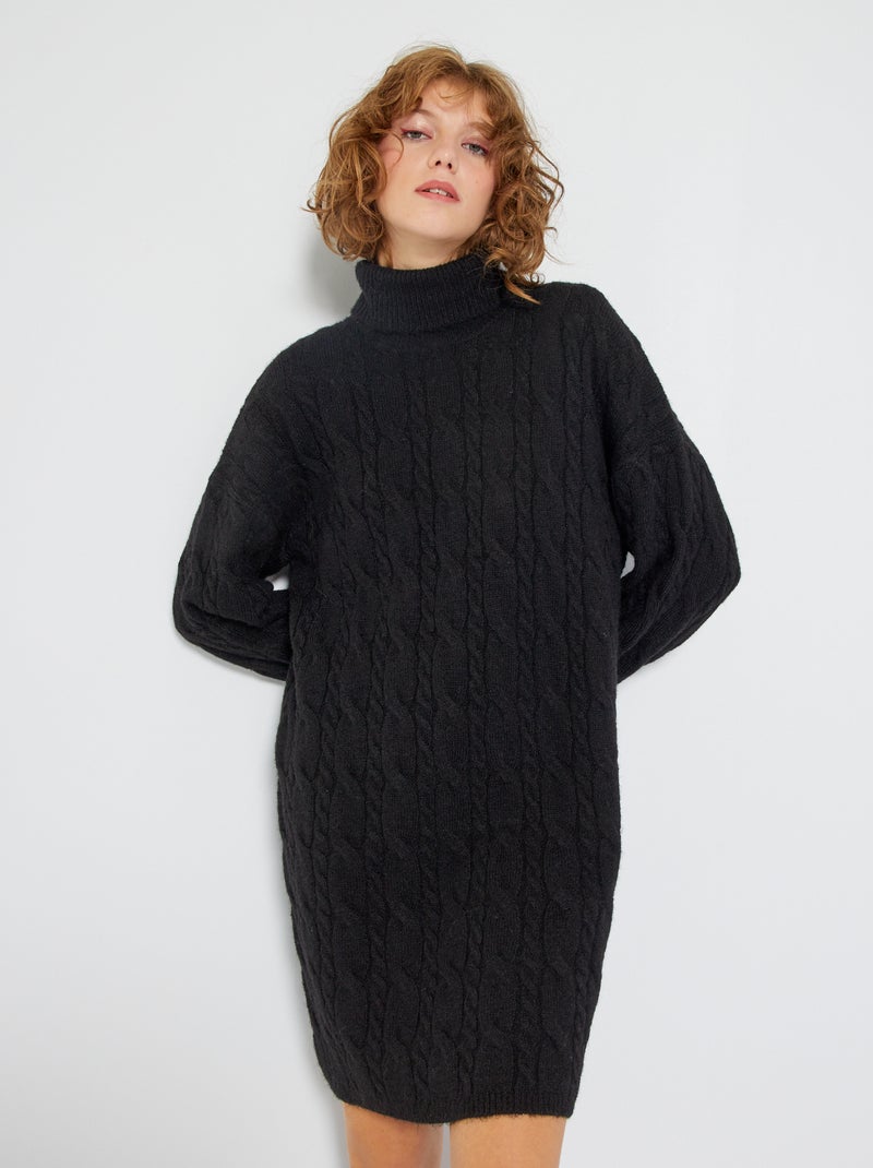 Vestido-camisola em malha torcida Preto - Kiabi