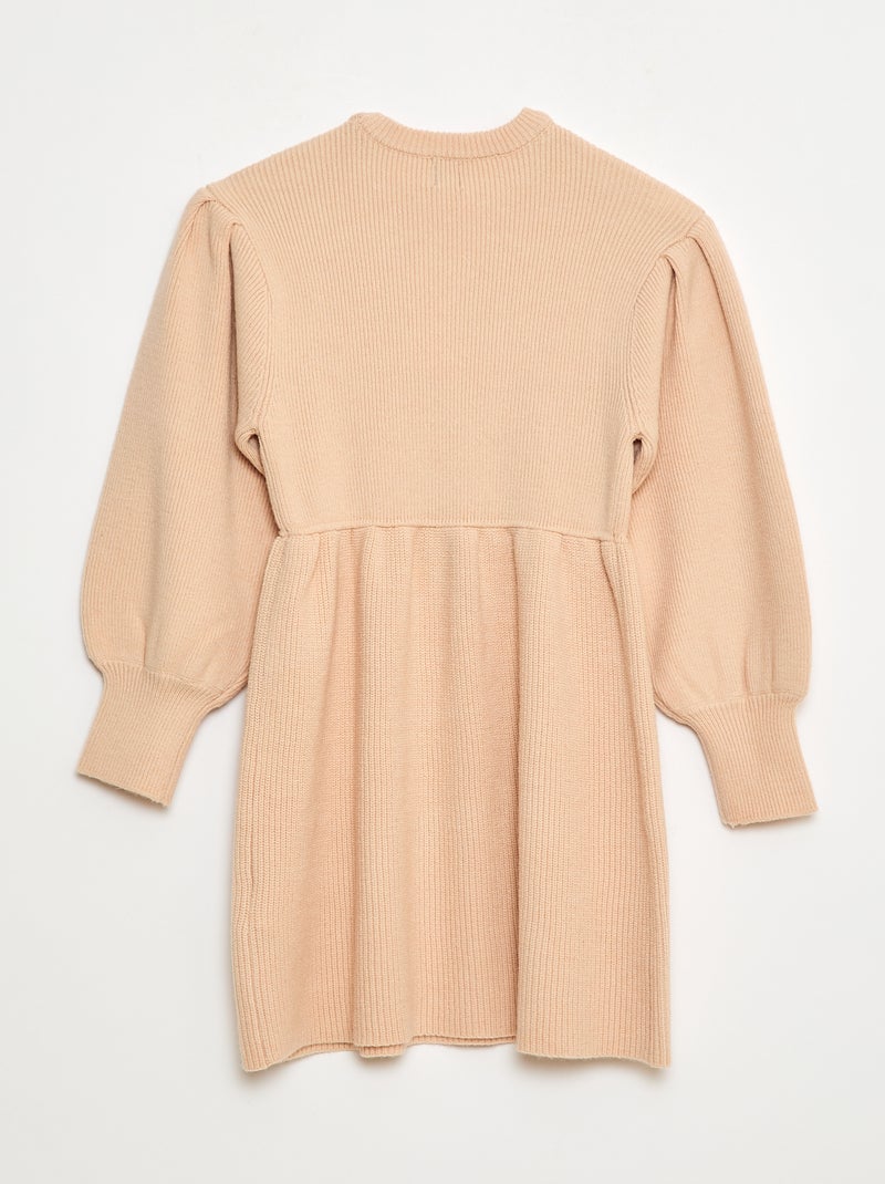 Vestido camisola em malha tricot macia Bege - Kiabi