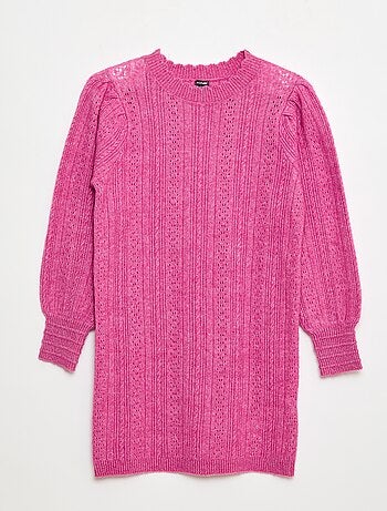 Vestido camisola em malha tricotada com detalhes abertos