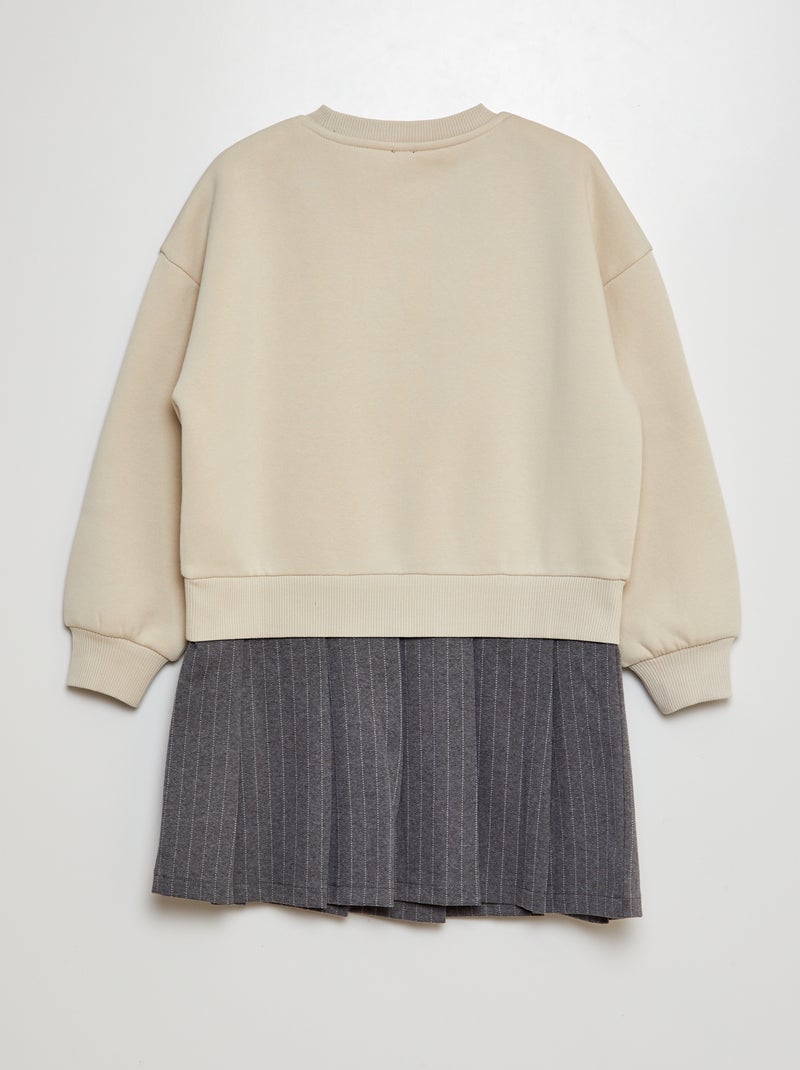 Vestido-camisola em moletão com inscrição em relevo e brilhantes BEGE - Kiabi