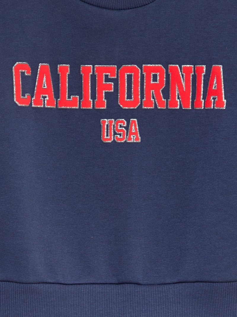 Vestido-camisola em moletão com inscrição em relevo e brilhantes PRETO - Kiabi