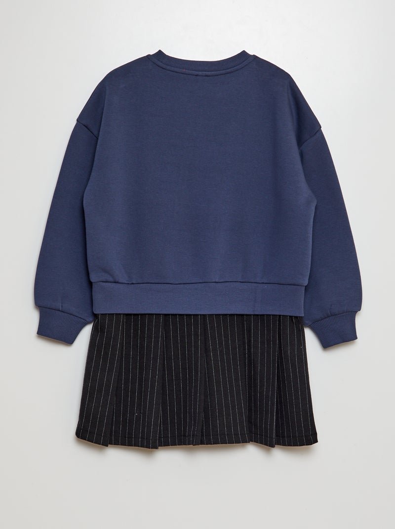 Vestido-camisola em moletão com inscrição em relevo e brilhantes PRETO - Kiabi