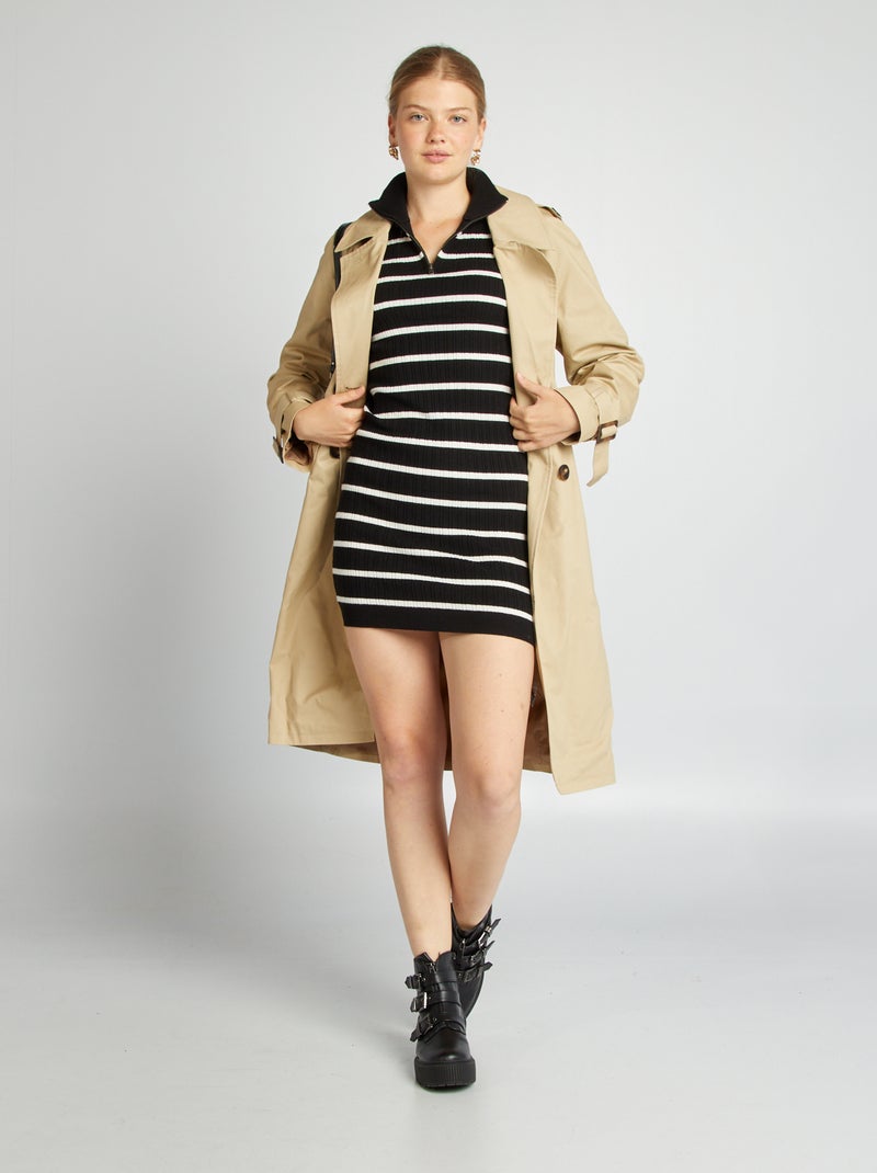 Vestido-camisola justo com gola com fecho CINZA - Kiabi