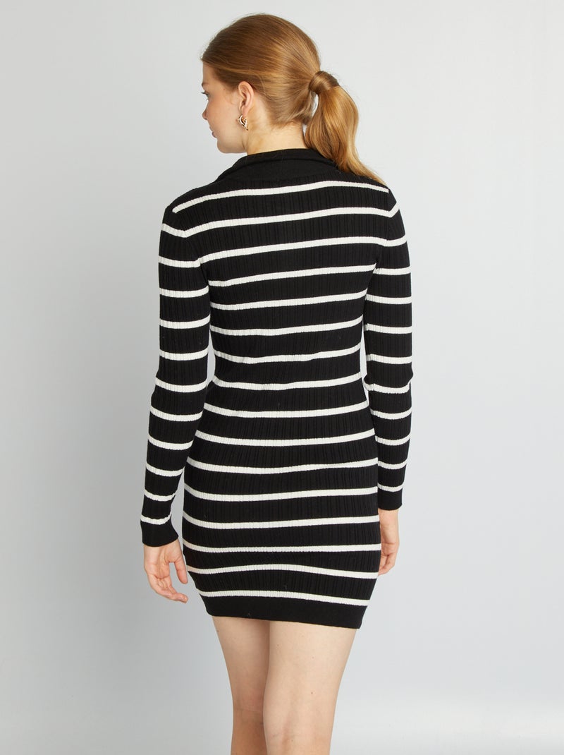 Vestido-camisola justo com gola com fecho CINZA - Kiabi