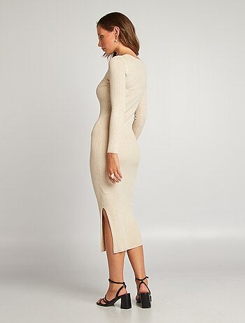 Vestido-camisola justo de malha canelada