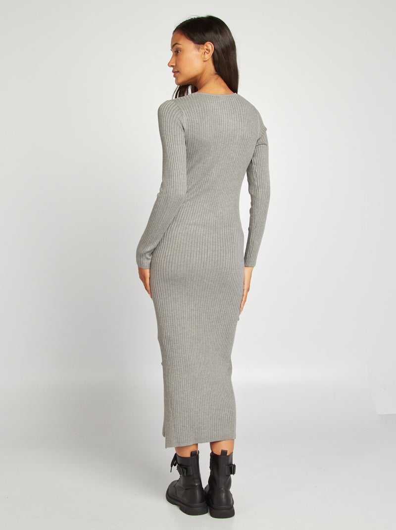 Vestido-camisola justo de malha canelada CINZA - Kiabi