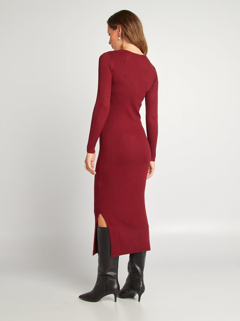 Vestido-camisola justo de malha canelada VERMELHO - Kiabi
