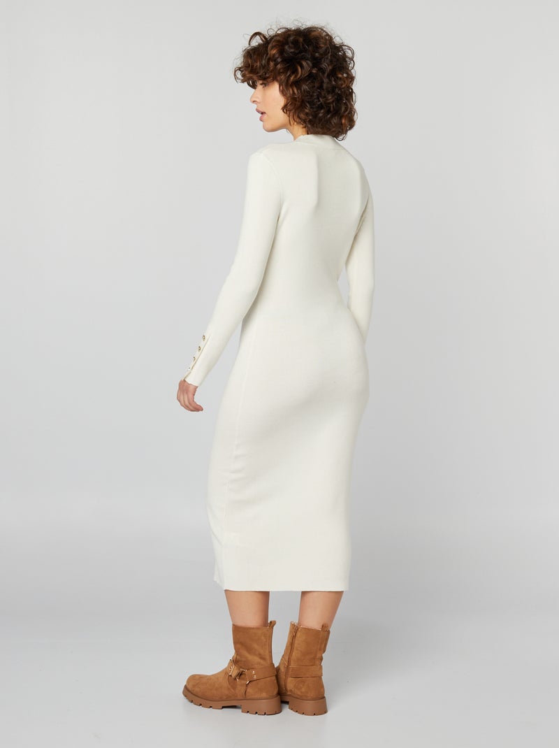 Vestido-camisola midi com botões dourados de fantasia nas mangas BRANCO - Kiabi