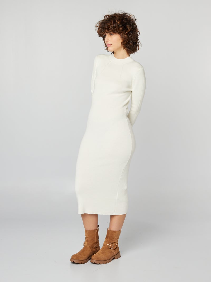 Vestido-camisola midi com botões dourados de fantasia nas mangas BRANCO - Kiabi