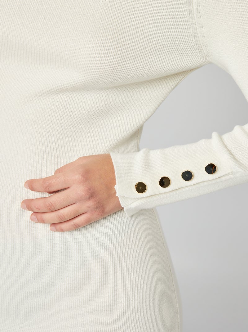 Vestido-camisola midi com botões dourados de fantasia nas mangas BRANCO - Kiabi