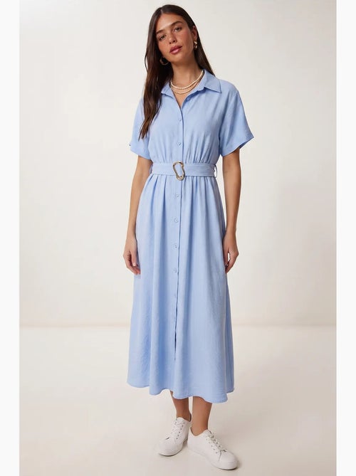 Vestido camisola midi de popelina com cinto istanbul - Kiabi Vestido camisola midi de popelina com cinto istanbul - Kiabi