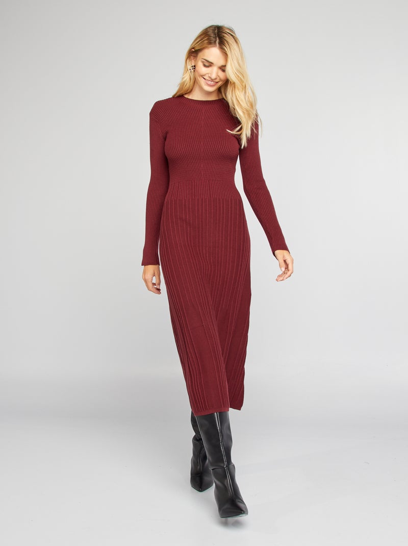 Vestido-camisola midi nervurado VERMELHO - Kiabi