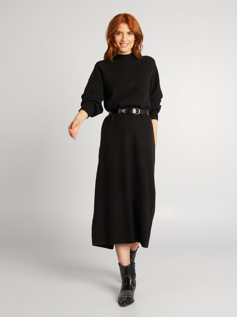 Vestido-camisola midi Preto - Kiabi