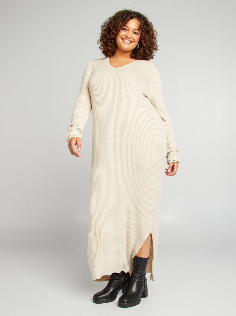 Vestido-camisola nervurado BEGE - Kiabi