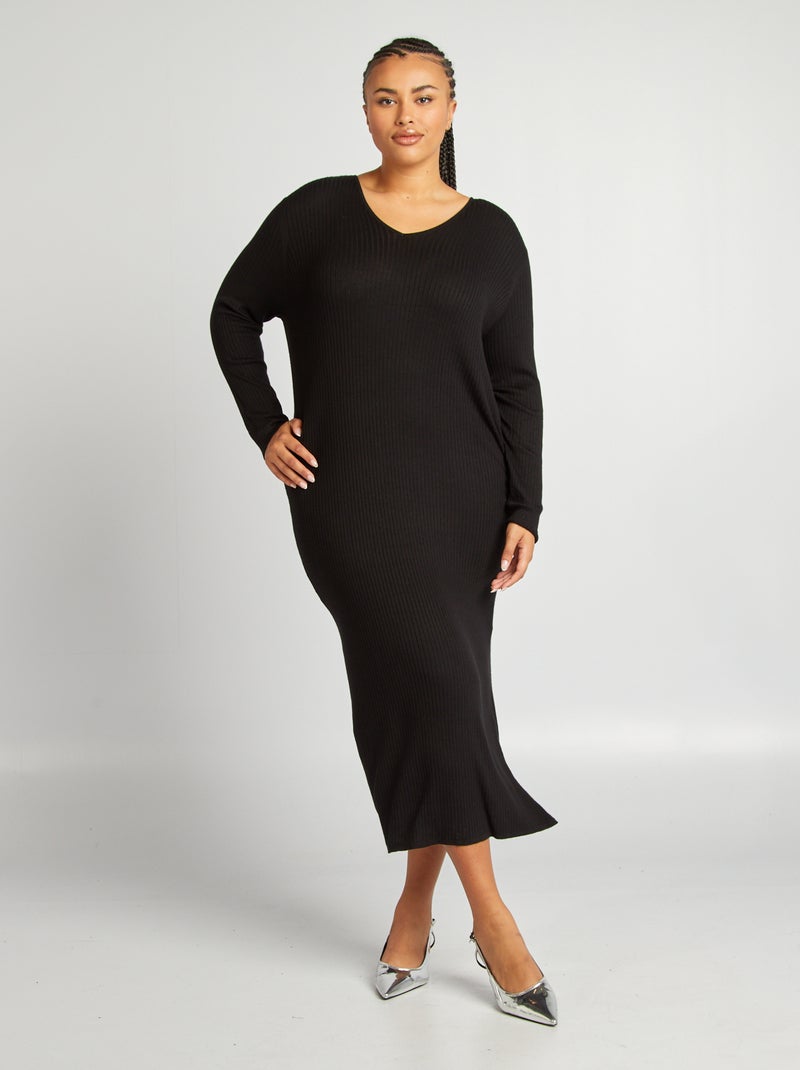 Vestido-camisola nervurado Preto - Kiabi