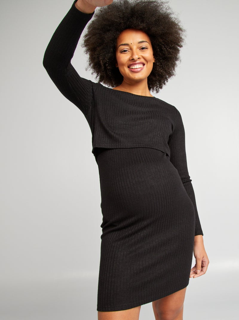 Vestido canelado de amamentação Preto - Kiabi