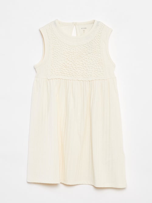 Vestido canelado e com macramé sem mangas - Kiabi