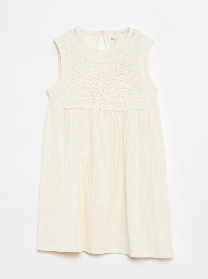 Vestido canelado e com macramé sem mangas BRANCO - Kiabi