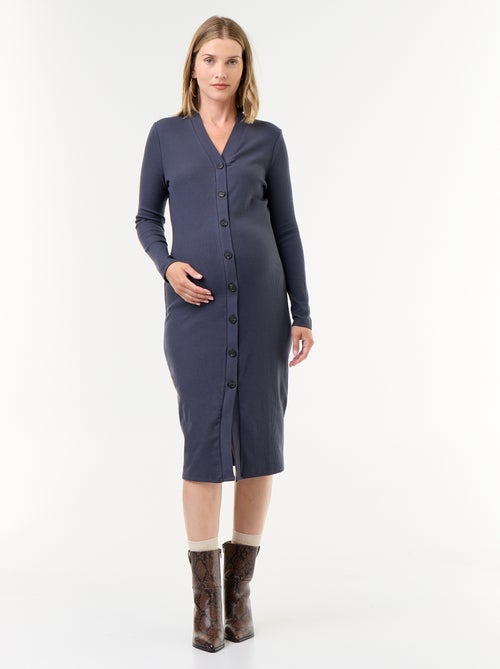 Vestido cardigan abotoado em canelado - Kiabi Vestido cardigan abotoado em canelado - Kiabi